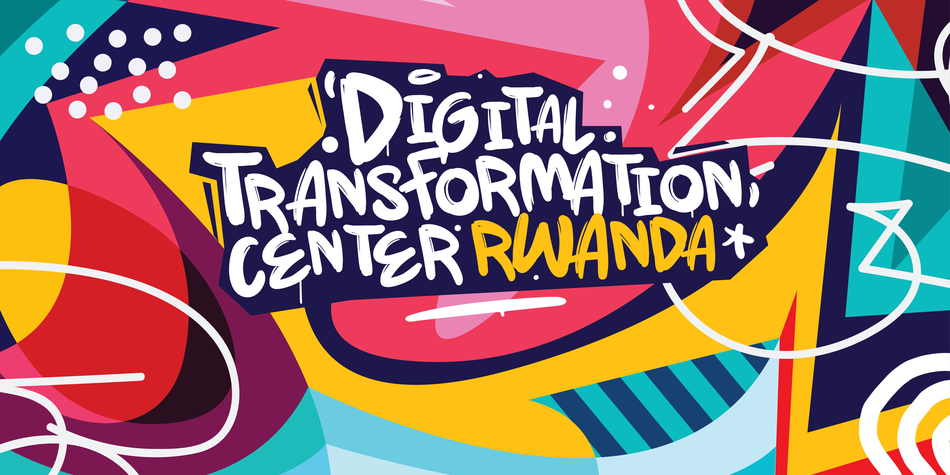 DTC Rwanda entrance mural — vibrant brand graphic.